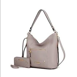NEW MKF Leather Handbag with Bonus Wallet in Warm Grey Soft Pebbled Leather